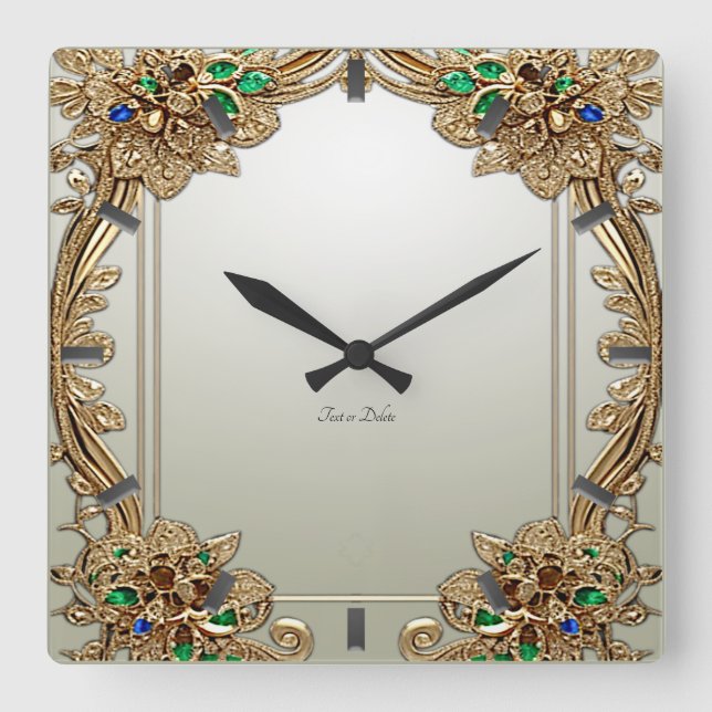 Reloj Cuadrado Elegant Gold Ornate Wall Clock (Anverso)