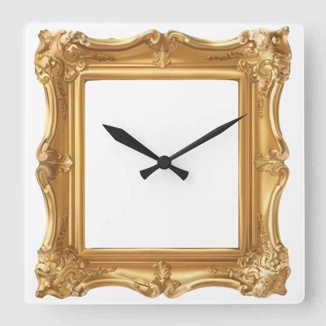 Reloj Cuadrado Elegant Golden Ornate Frame (Anverso)