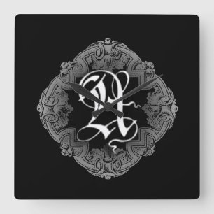 Reloj Cuadrado Elegant Goth Initial A