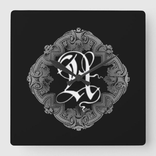 Reloj Cuadrado Elegant Goth Initial A (Anverso)