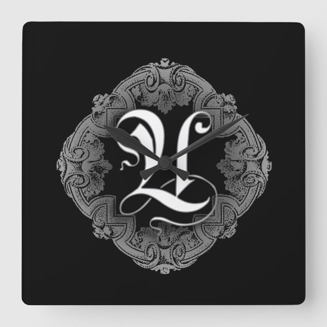 Reloj Cuadrado Elegant Goth Initial U (Anverso)