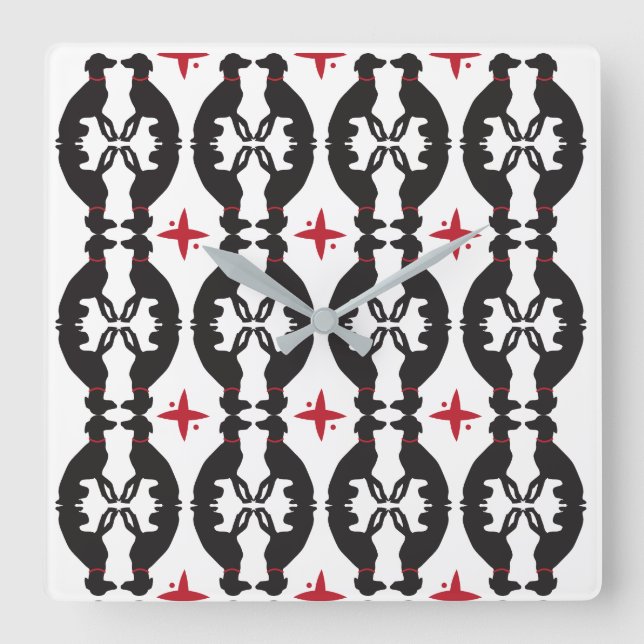 Reloj Cuadrado Elegant Greyhound Pattern Clock (Anverso)