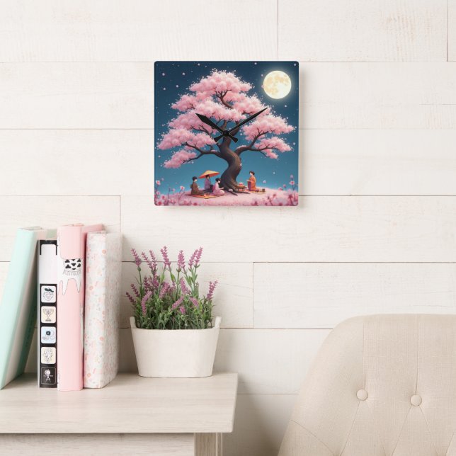 Reloj Cuadrado Elegant Hanami Cherry Blossom Wall Clock (Sala de lectura)