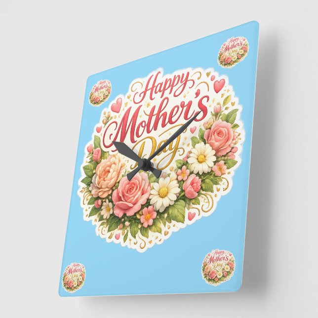 Reloj Cuadrado Elegant happy Mother's Day floral wreath (Ángulo)