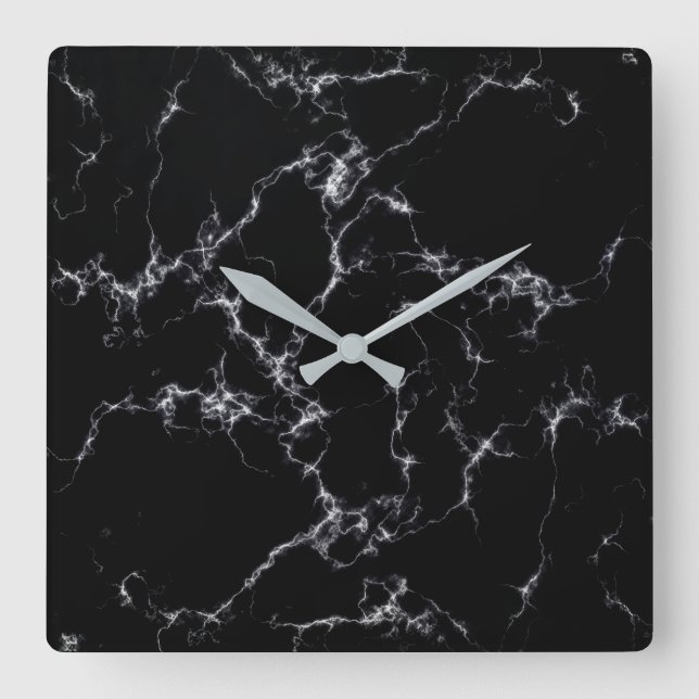 Reloj Cuadrado Elegant Marble style4 - Black and White (Anverso)