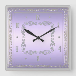 Reloj Cuadrado Elegant Purple and Silver Wall Clock