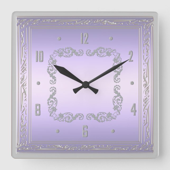 Reloj Cuadrado Elegant Purple and Silver Wall Clock (Anverso)