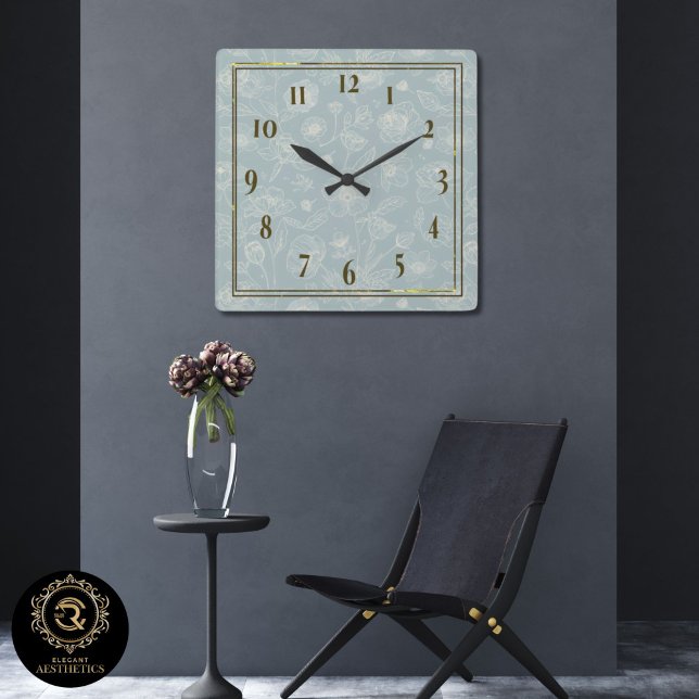 Reloj Cuadrado Elegant Sage Green Floral Wall Clock - Home Gift (Subido por el creador)