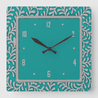 Reloj Cuadrado Elegant Silver Leaves Floral Wall Clock
