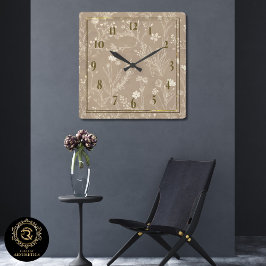 Reloj Cuadrado Elegant Taupe Brown Botanicals Wall Clock