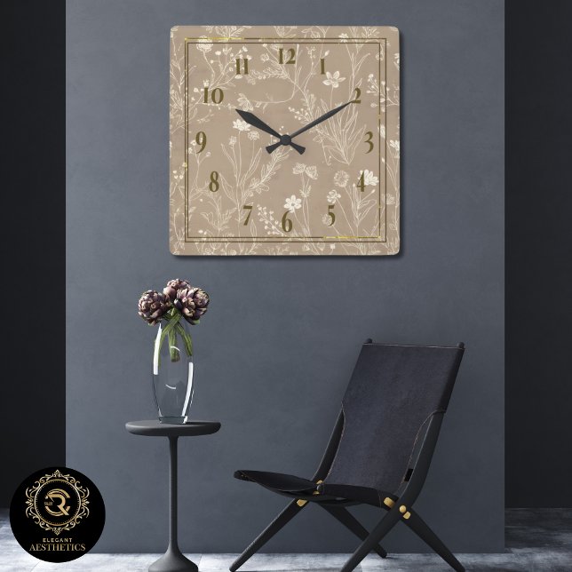 Reloj Cuadrado Elegant Taupe Brown Botanicals Wall Clock (Subido por el creador)