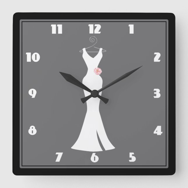 Reloj Cuadrado Elegant White Gown on Gray - Stylish Simple Design (Anverso)