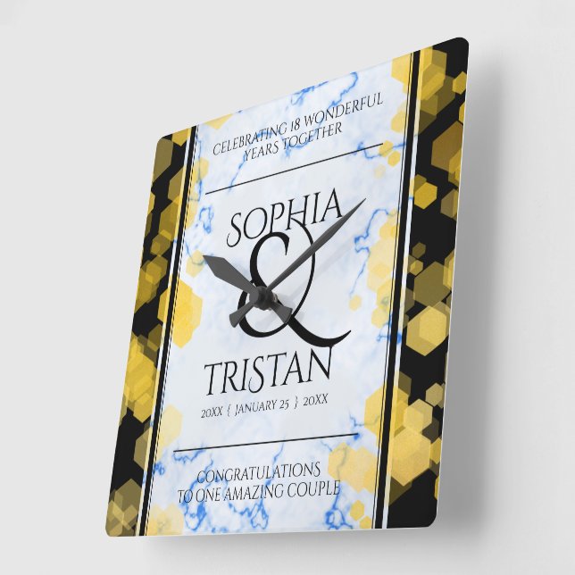 Reloj Cuadrado Elegante 18º Aniversario del Boda de Porcelana (Ángulo)