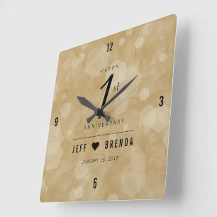 Reloj Cuadrado Elegante 1er aniversario de Boda de papel