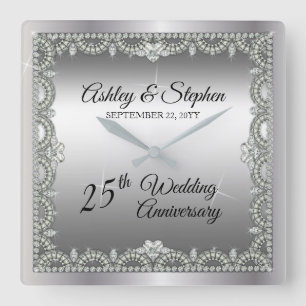 Reloj Cuadrado Elegante 25° Aniversario Boda de los Diamantes