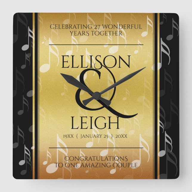 Reloj Cuadrado Elegante 27ª celebración del Aniversario del Boda  (Anverso)