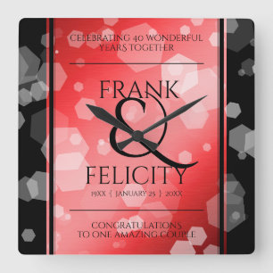 Reloj Cuadrado Elegante 40.º 80° Aniversario del Boda de Ruby