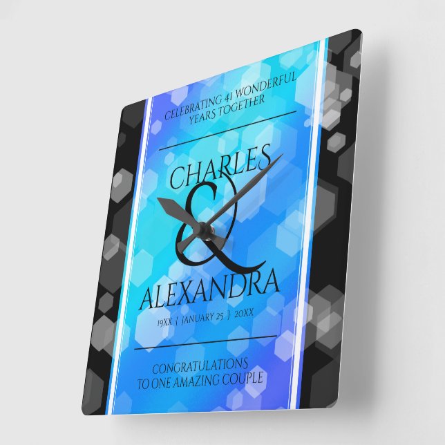 Reloj Cuadrado Elegante 41° Aniversario del Boda de Topaz Azul (Ángulo)