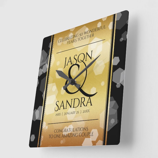 Reloj Cuadrado Elegante 50° Aniversario del Boda de Oro (Ángulo)