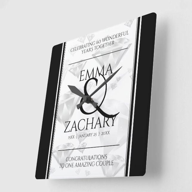 Reloj Cuadrado Elegante 60.º 75° Aniversario del Boda del Diamant (Ángulo)