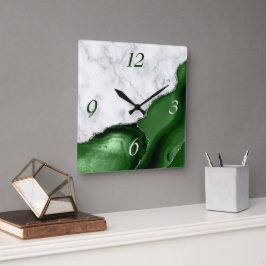 Reloj Cuadrado Elegante ágata verde mármol brillo plateado