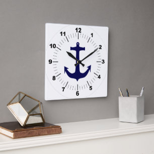 Reloj Cuadrado elegante ancla azul