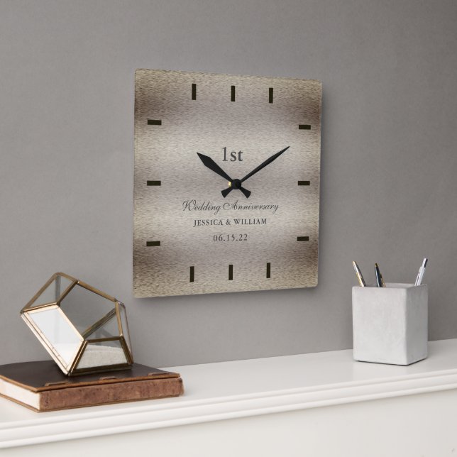 Reloj Cuadrado Elegante aniversario de Boda de caligrafía Keepsak (Oficina)