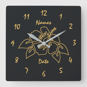 Reloj Cuadrado Elegante Aniversario de Boda Monograma Personaliza