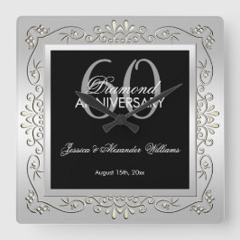 Reloj Cuadrado Elegante aniversario de Boda plateado 60.