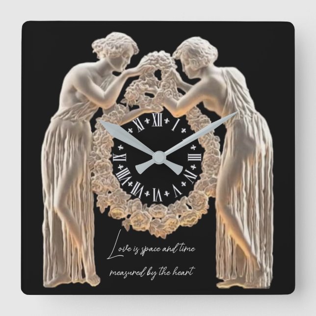 Reloj Cuadrado Elegante Art Deco Blanco y Negro Amor (Anverso)