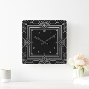 Reloj Cuadrado Elegante Art Deco de plata y negro