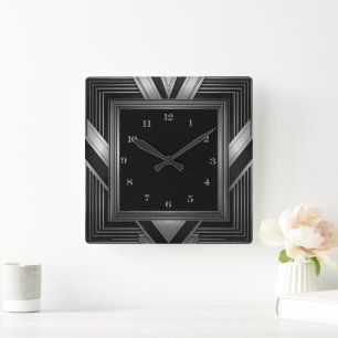 Reloj Cuadrado Elegante Art Deco de plata y negro
