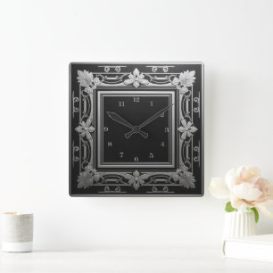 Reloj Cuadrado Elegante Art Deco de plata y negro