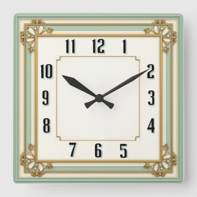 Reloj Cuadrado Elegante Art Deco Menta (Anverso)
