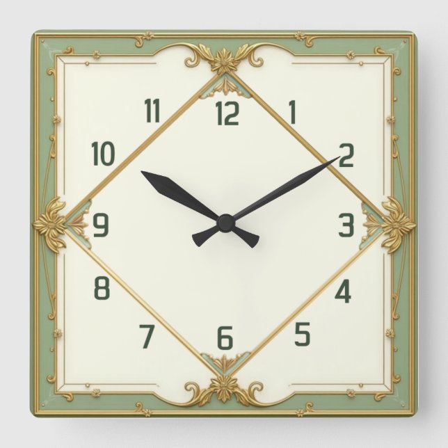Reloj Cuadrado Elegante Art Deco Menta (Anverso)