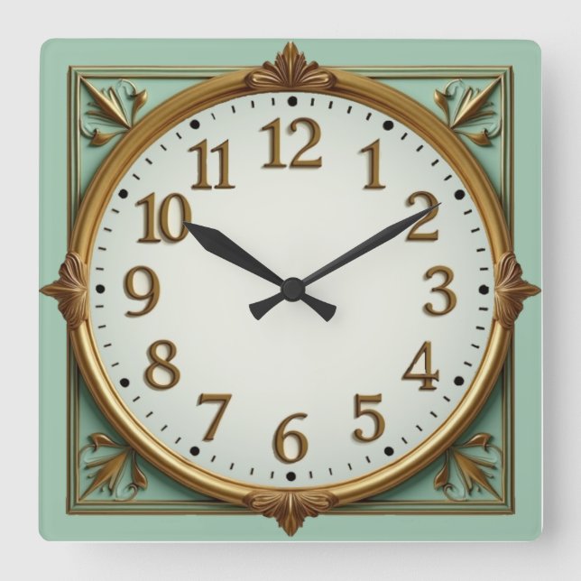 Reloj Cuadrado Elegante Art Déco Menta (Anverso)