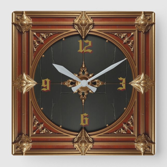 Reloj Cuadrado Elegante Art Deco Rojo (Anverso)