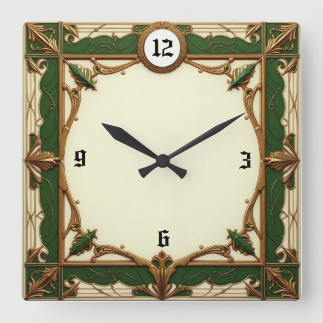Reloj Cuadrado Elegante Art Deco verde (Anverso)
