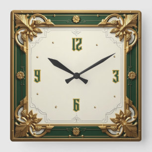 Reloj Cuadrado Elegante Arte Deco Verde