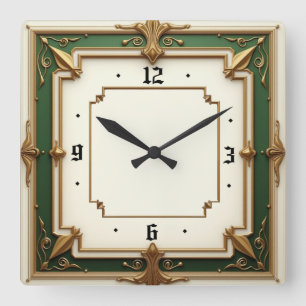 Reloj Cuadrado Elegante Arte Deco Verde