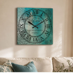Reloj Cuadrado Elegante Azul Teal Personalizado Mandela