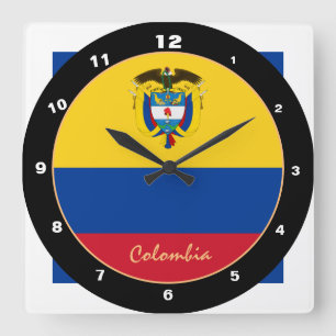 Reloj Cuadrado Elegante Bandera Colombiana, Casa Colombia / diseñ