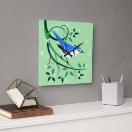 Reloj Cuadrado Elegante Bird Art Blue Jay