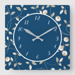 Reloj Cuadrado Elegante Blue White Daisies Flores Femeninas Flora