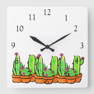 Reloj Cuadrado Elegante boho Cactus cacti succulents