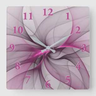 Reloj Cuadrado Elegante Caos Moderno Arte Abstracto Fractal Rosa