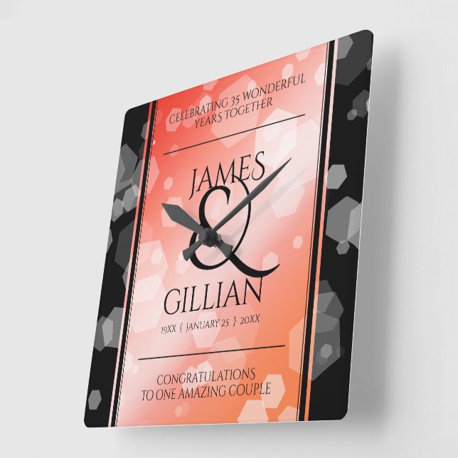 Reloj Cuadrado Elegante celebración del 35° aniversario del Boda  (Ángulo)