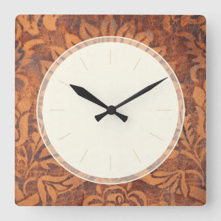 Reloj Cuadrado Elegante Damasco de cuero antiguo renacentista