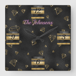 Reloj Cuadrado Elegante Diseño de Diamante Negro y Oro