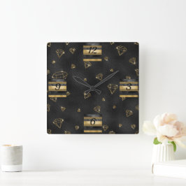 Reloj Cuadrado Elegante Diseño de Diamante Negro y Oro